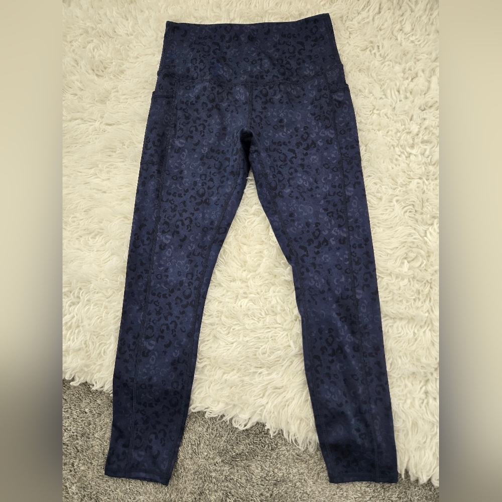 Legend Active High Waist Navy Blue Leopard Print Leggings Size Medium.